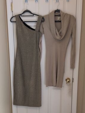 Two Womens' Gold Stretchy Party Dresses